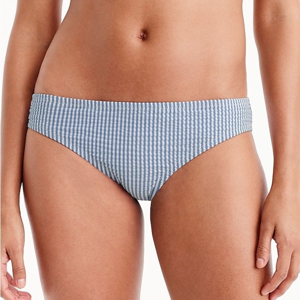 NWT J. Crew Seersucker Bikini Bottom Blue White Stripe Swim XXL 2XL Plus Size